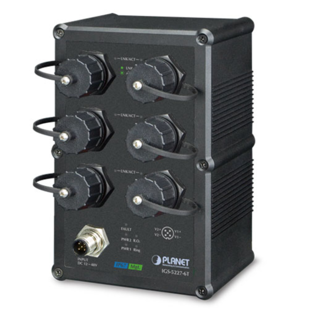 Planet IGS-5227-6T Industrial IP67-rated 6-Port 10/100/1000T Managed Ethernet Switch (-40~75 degrees C)